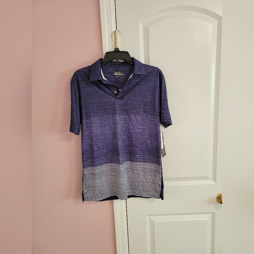 NWT Mens Ben Hogan Performance Blue & Gray Striped Golf Polo Shirt- S- Sport